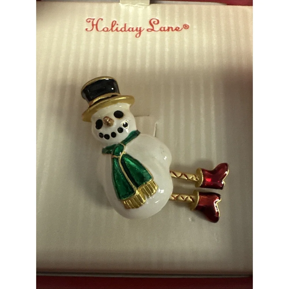 Macy's Holiday Lane Retired Brooch Lapel Pin Shaped Enamel Frosty Snowman W/Legs